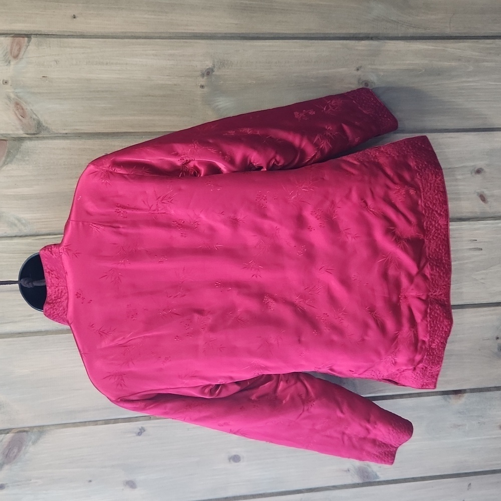 Vintage Peony Satin Floral Asian Jacket Red Size Medium - Picture 6 of 8